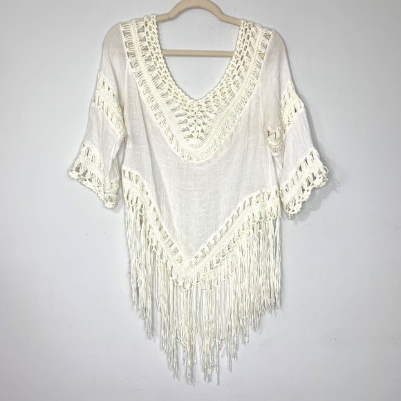 MR. BUHO Vintage Rayon Crinkle Gauze Crochet Fringe Scarf Boho Top OS‎ - Picture 1 of 7